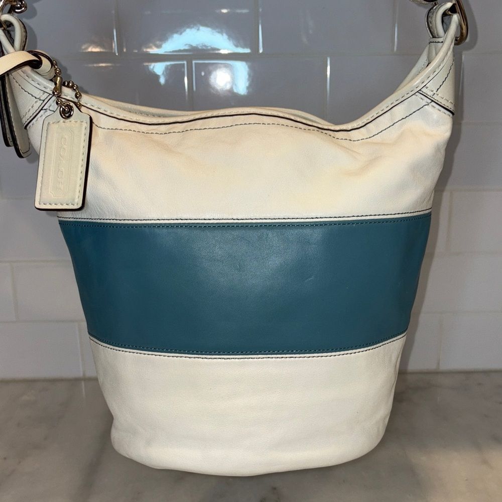 Coach Bag Purse Handbag Leather Vintage Rugby Stripe Convertible Bucket Bag - Picture 2 of 16